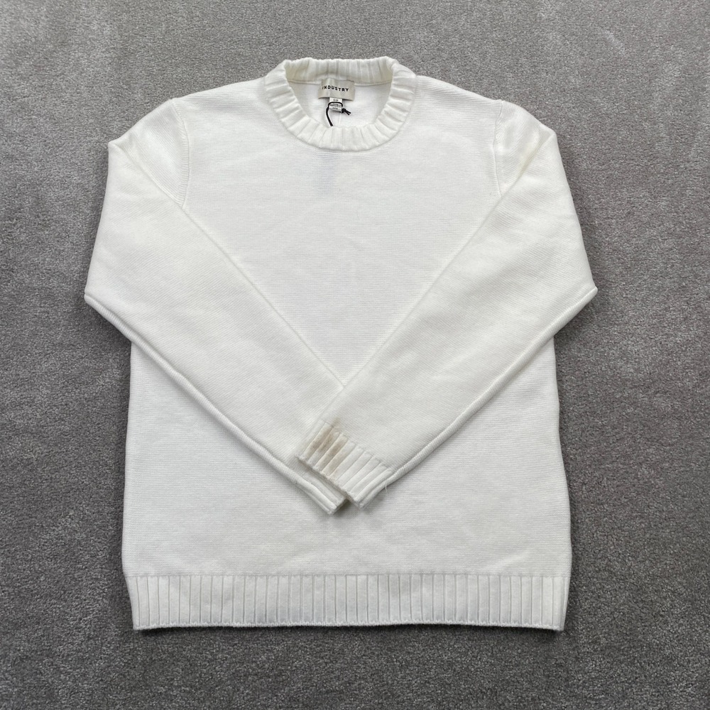 Industry Crewneck Sweater Mens Small White Ribbed Knit Long Sleeve 23029